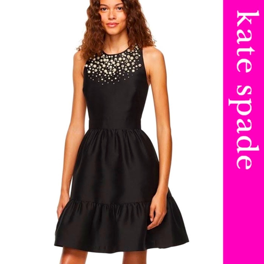 Kate Spade Black Pearl Embellished Mikado Dress Size 00 Worn twice!